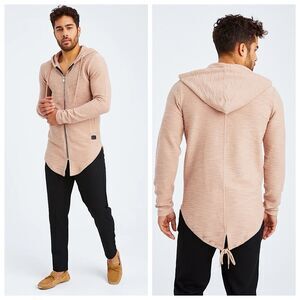 Leif Nelson Slim Fit Zip Up Hooded Sweat Jacket Mens Sz XL Back Hem Drawcord